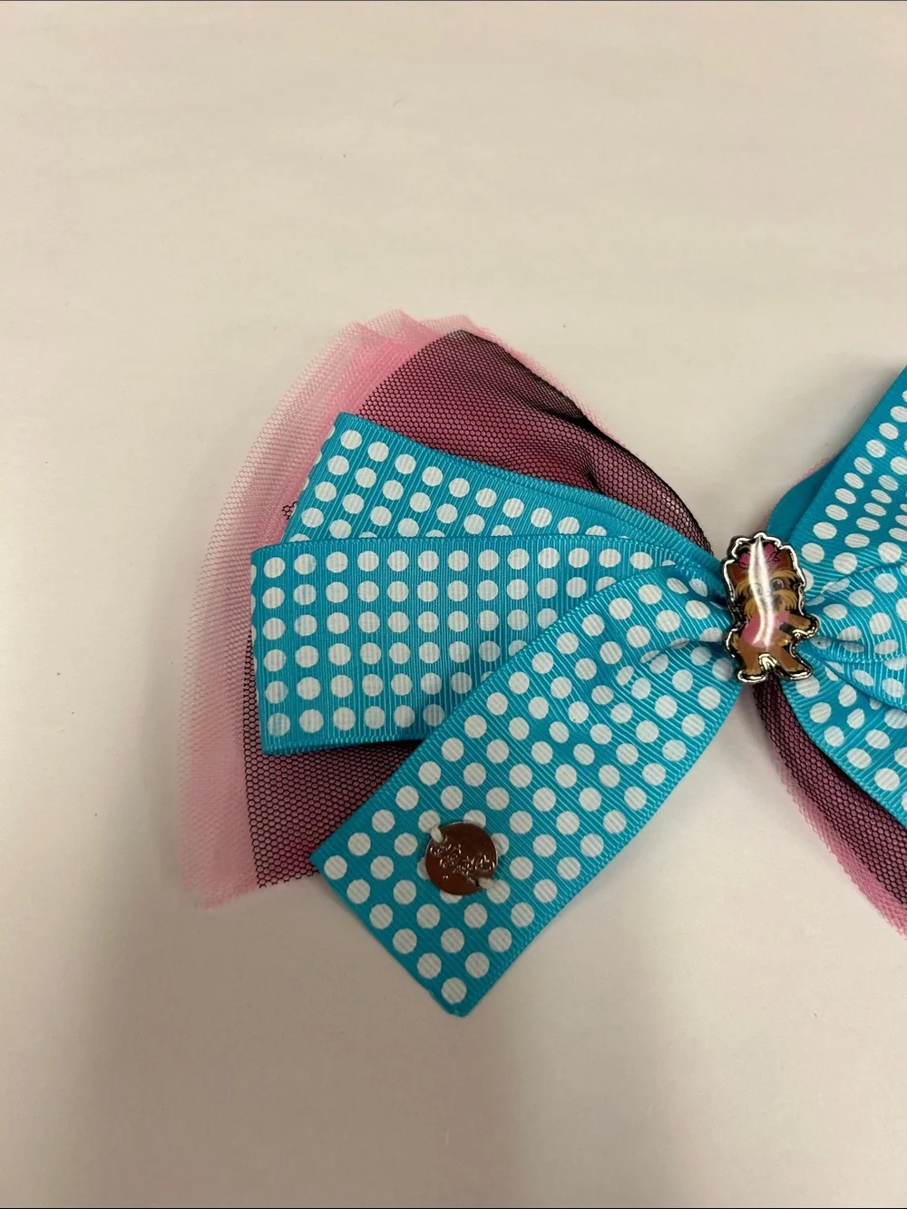 JoJo Siwa Turquoise Polka Dot & Pink Layered Bow Hair Clip